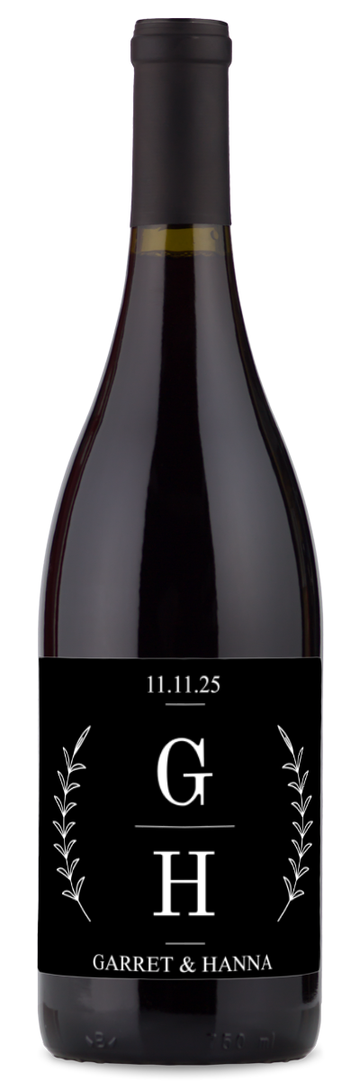 Laurel Branches Monogram Label - Personalized Wine