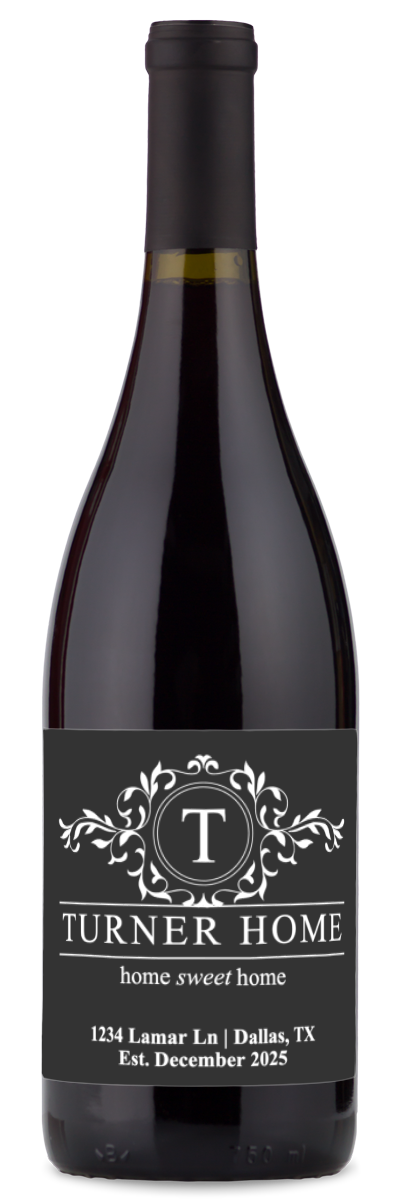 Monogram Home Sweet Home - Personalized Housewarming Wine