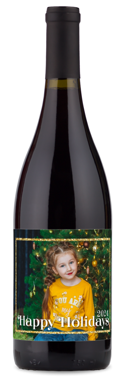 Happy Holidays Gold Frame Label - Personalized Wine