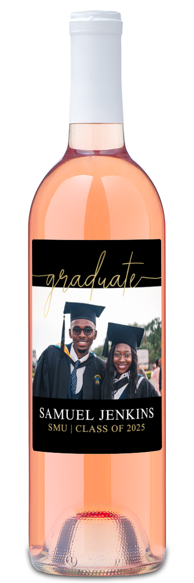 Gold Script Graduate Photo - Personalized Graduation Wine