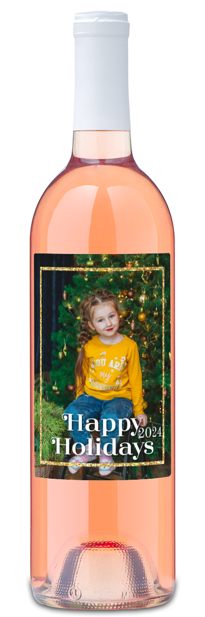 Happy Holidays Gold Frame Label - Personalized Wine