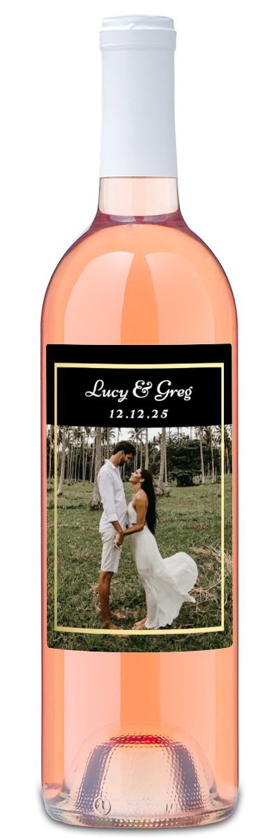 Gold Frame Wedding Photo - Personalized Wine