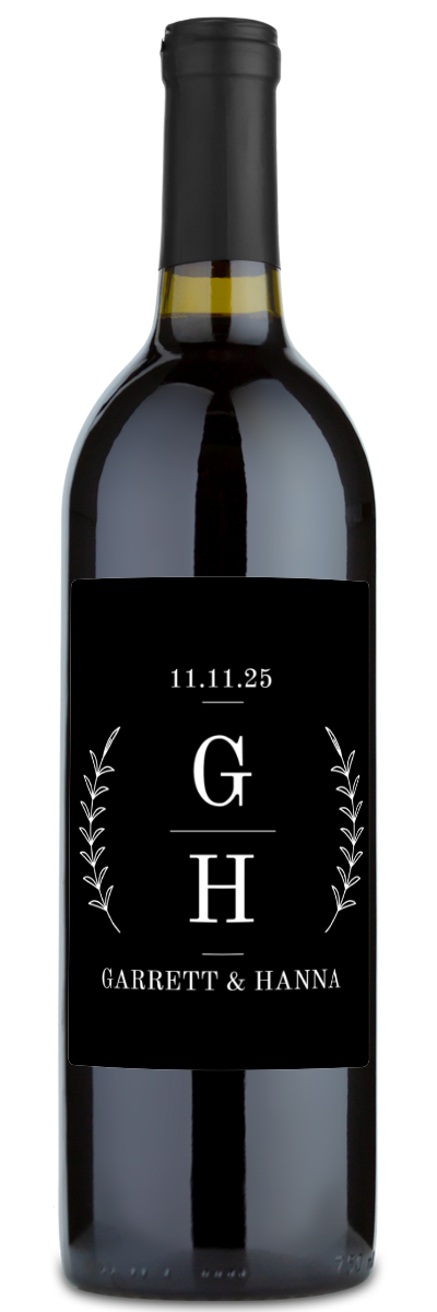 Laurel Branches Monogram Label - Personalized Wine