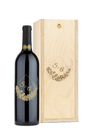 Wooden wine box engraved with a floral design and the monogram S & A on the lid.