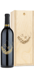 Wooden wine box engraved with a floral design and the monogram S & A on the lid.