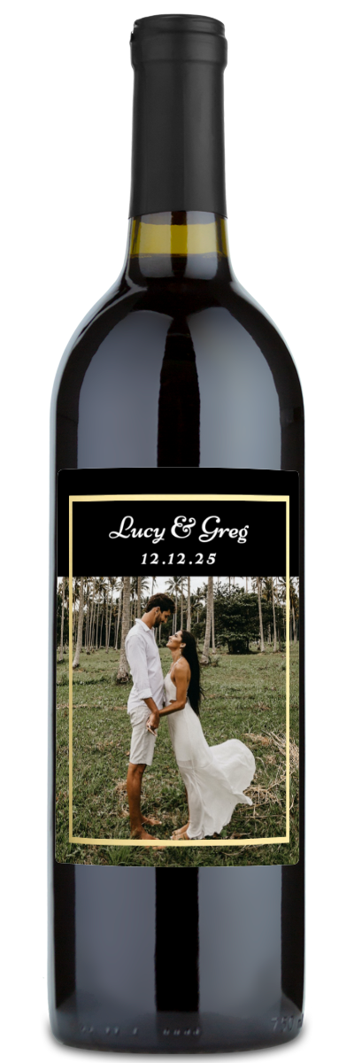 Gold Frame Wedding Photo - Personalized Wine