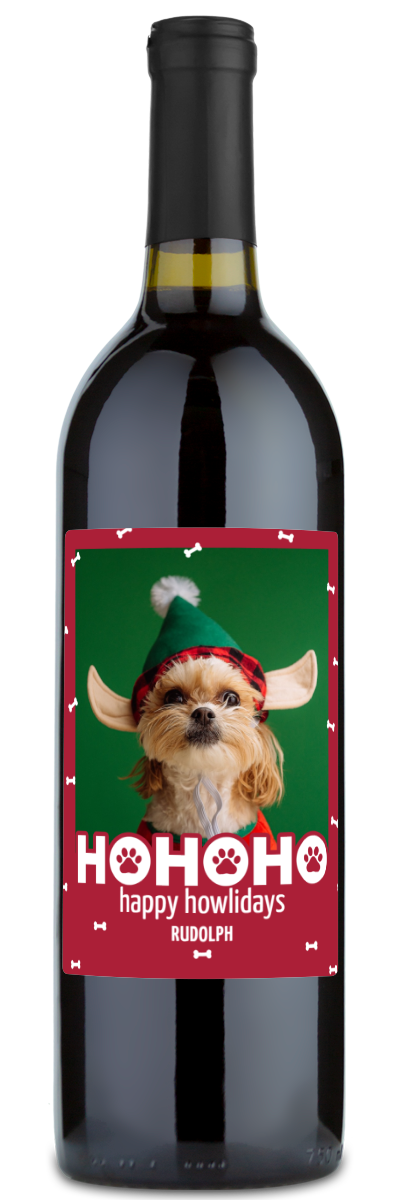 Happy Howlidays Pet Label - Christmas Wine