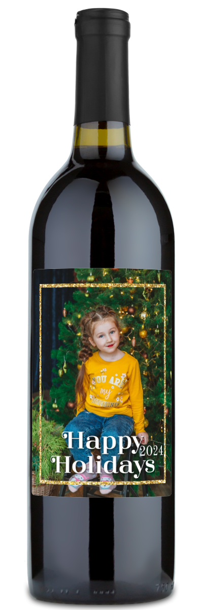 Happy Holidays Gold Frame Label - Personalized Wine