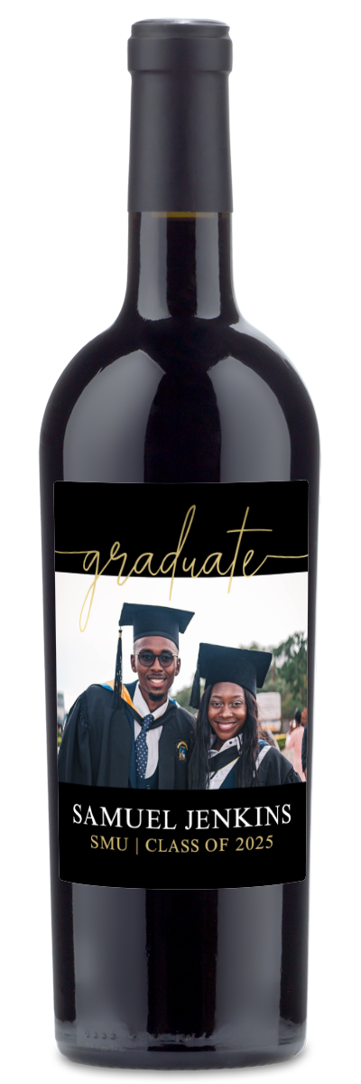 Gold Script Graduate Photo - Personalized Graduation Wine