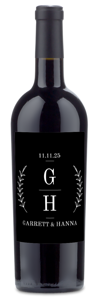 Laurel Branches Monogram Label - Personalized Wine
