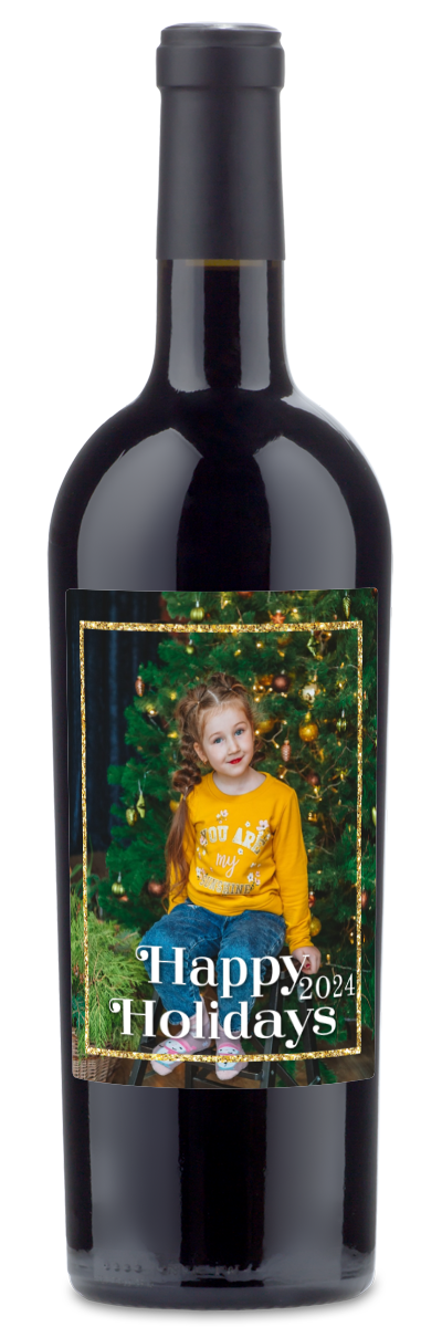 Happy Holidays Gold Frame Label - Personalized Wine