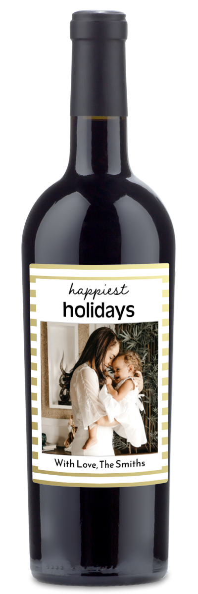 Happiest Holidays Label - Personalized Wine