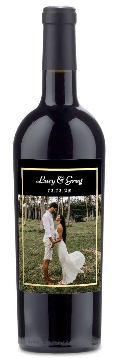 Gold Frame Wedding Photo - Personalized Wine