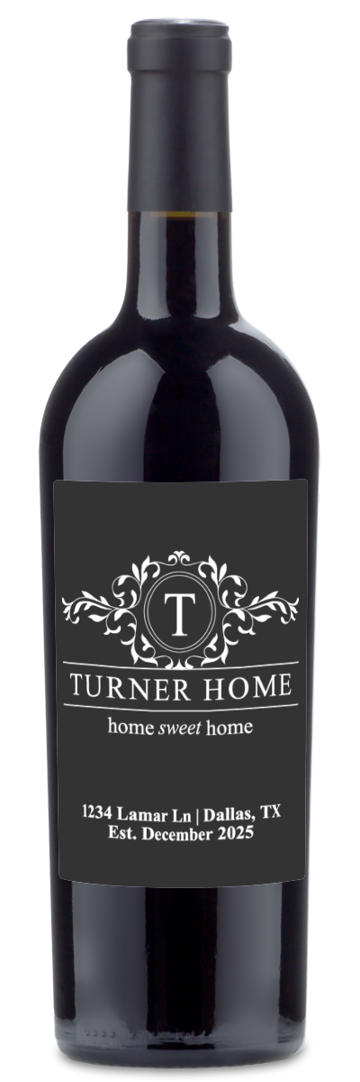 Monogram Home Sweet Home - Personalized Housewarming Wine