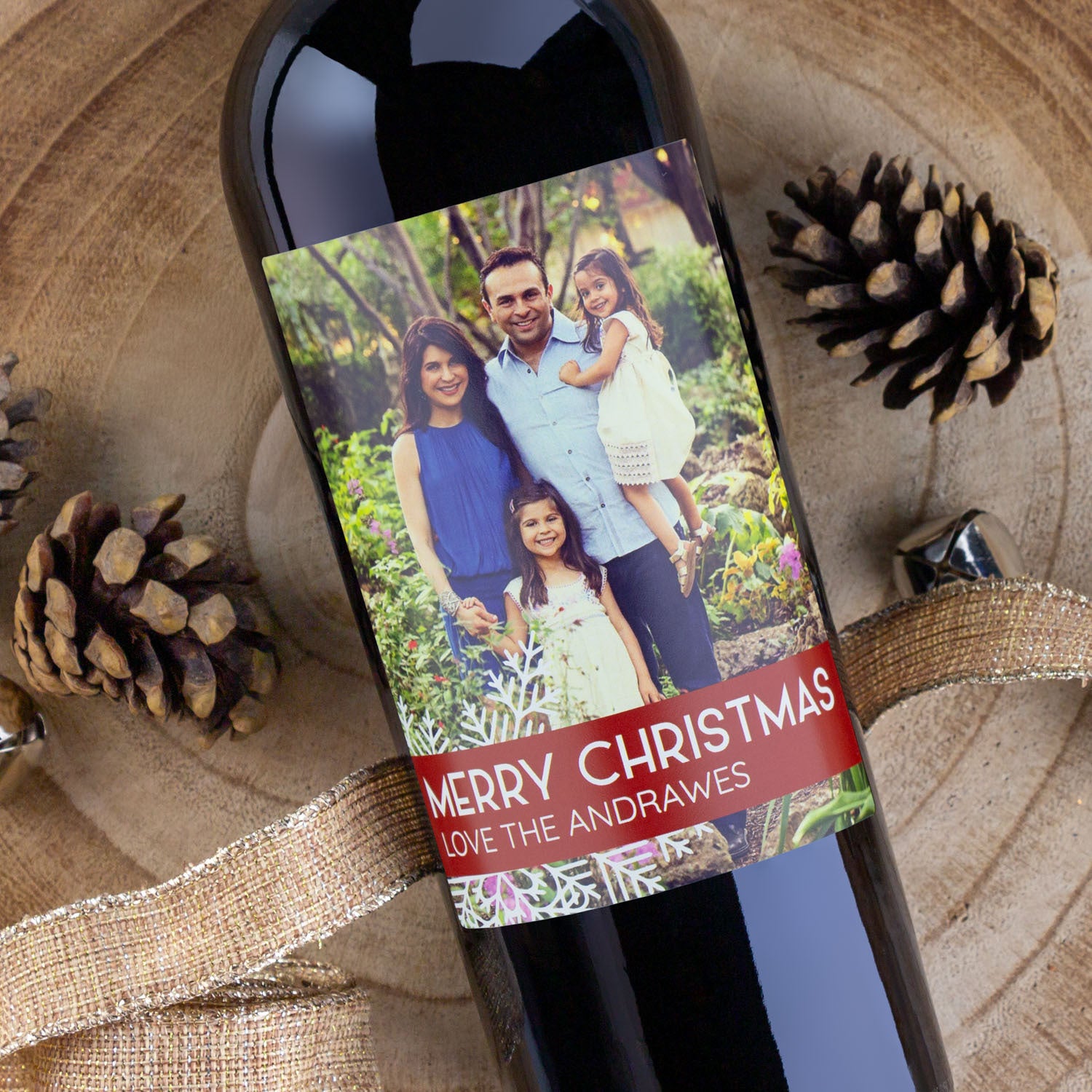 Snowflake Photo Label - Custom Christmas Wine